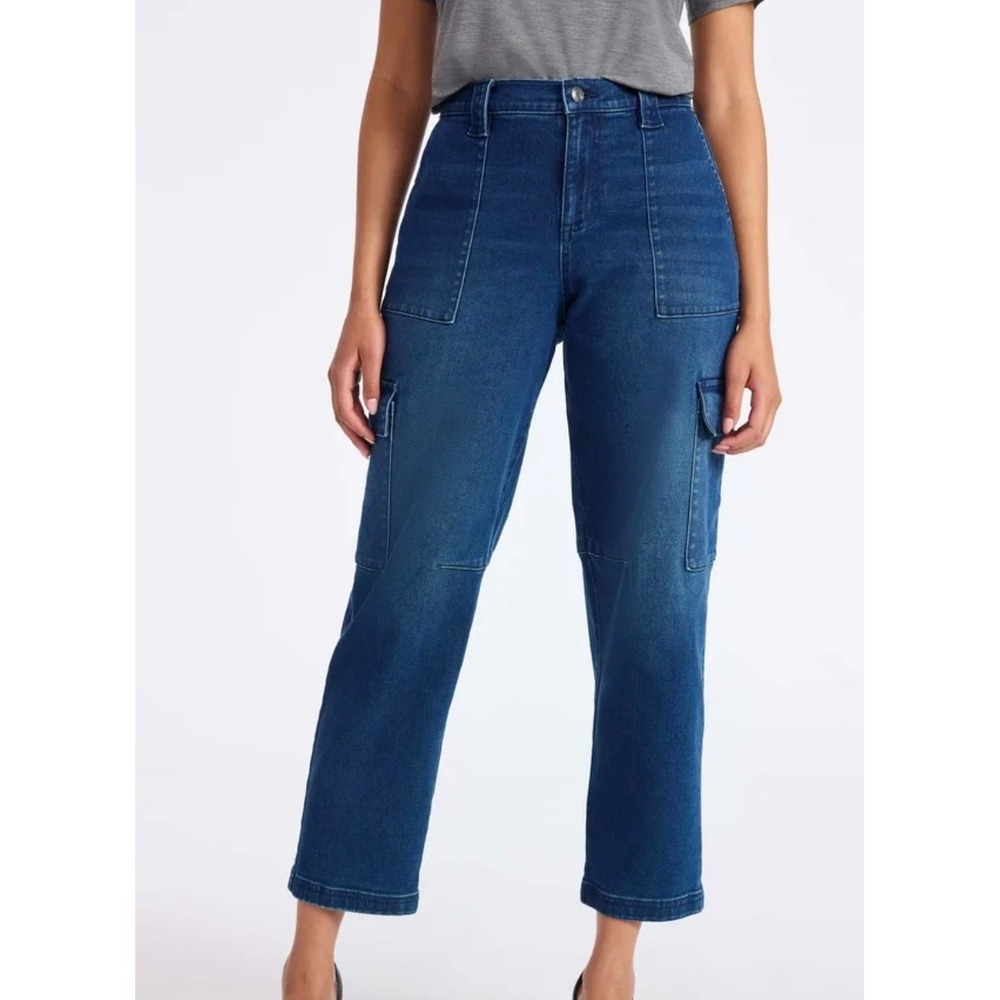 NEW Sofia Vergara Plus Size 18 2X Dark Wash Barrel Cargo Jeans Denim Crop Pants